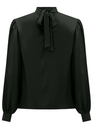 Lunender - Blusa com Punhos Ajustados e Amarração Preto - LUNENDER