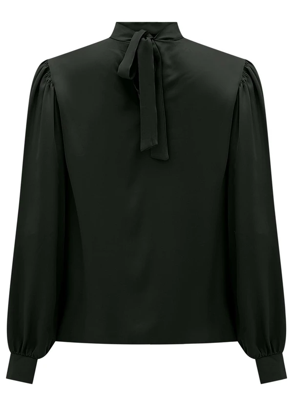 Lunender - Blusa com Punhos Ajustados e Amarração Preto 2