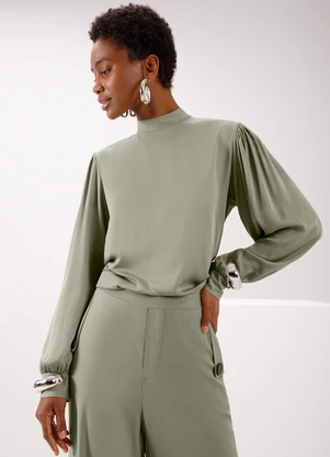 Lunender - Blusa com Punhos Ajustados e Amarração Verde - LUNENDER