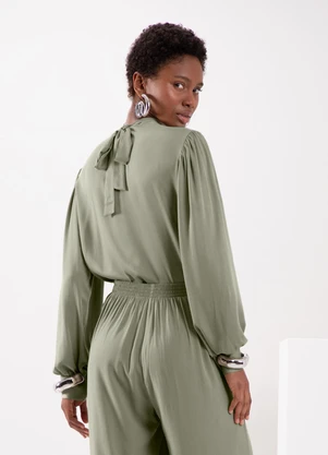 Lunender - Blusa com Punhos Ajustados e Amarração Verde - LUNENDER