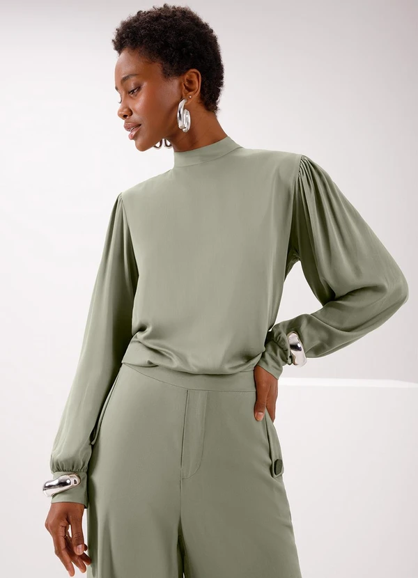Lunender - Blusa com Punhos Ajustados e Amarração Verde