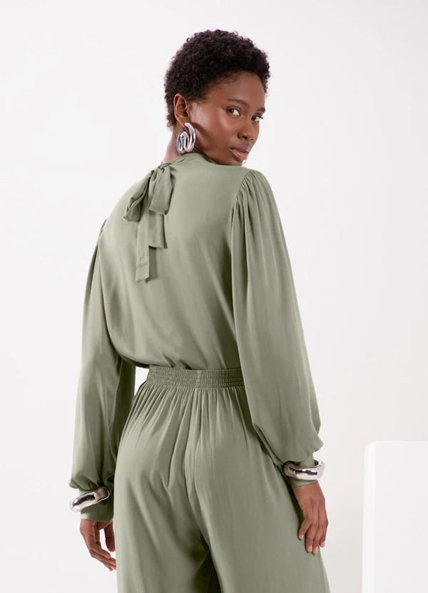 Lunender - Blusa com Punhos Ajustados e Amarração Verde 2