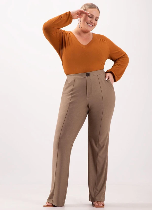 Lunender Mais Mulher - Blusa com Punhos Elásticos e Decote em V Laranja 3