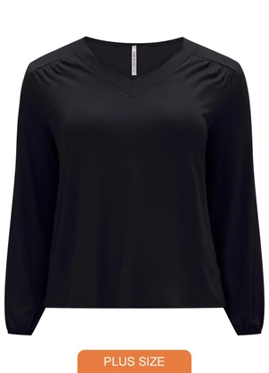 Lunender Mais Mulher - Blusa com Punhos Elásticos e Decote em V Preto - LUNENDER MAIS MULHER