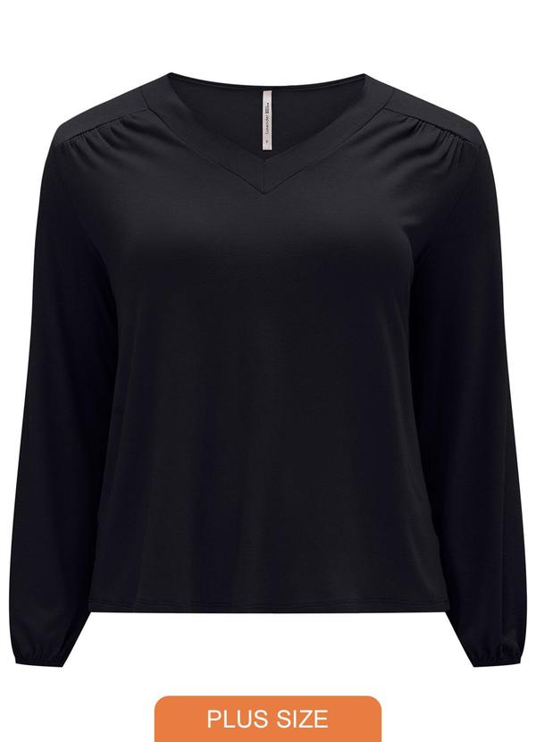 Lunender Mais Mulher - Blusa com Punhos Elásticos e Decote em V Preto