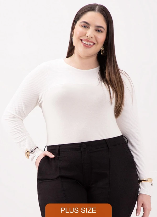 Lunender Mais Mulher - Blusa com Recorte e Gola Redonda Off White