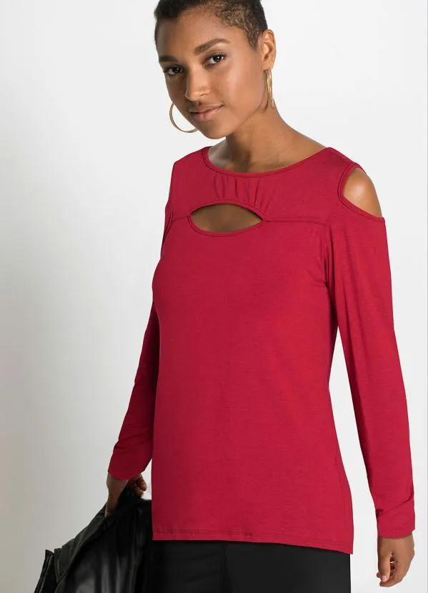 bonprix - Blusa com Recorte Vazado Bordô