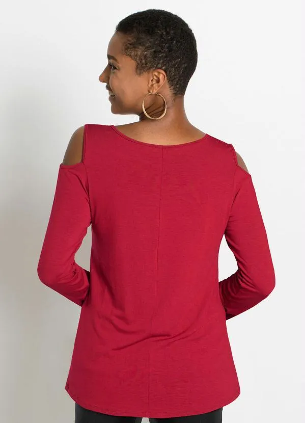 bonprix - Blusa com Recorte Vazado Bordô