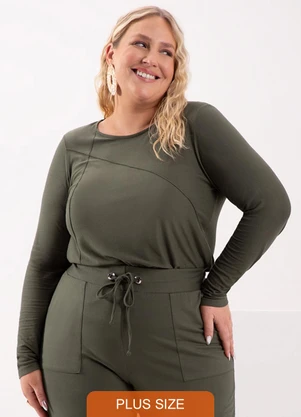 Lunender Mais Mulher - Blusa com Recortes em Malha Crepe Verde - LUNENDER MAIS MULHER