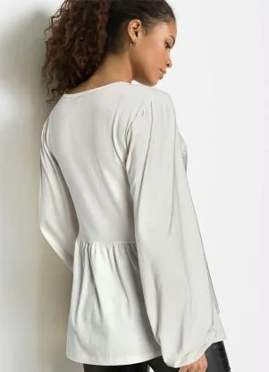 bonprix - Blusa com Renda Bege - BONPRIX