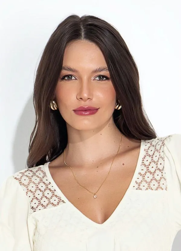 bonprix - Blusa com Renda Bege 3