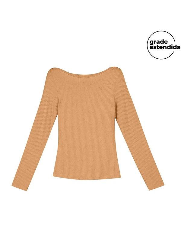 Marialícia - Blusa Comfy Manga Longa Canelada Laranja