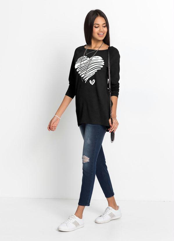 bonprix - Blusa Coração Mangas Longas Preta 3