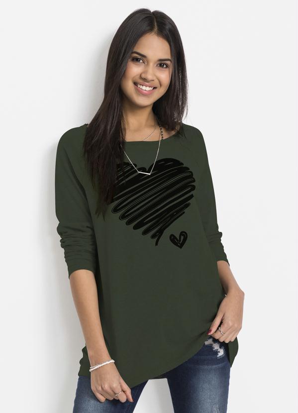 bonprix - Blusa Coração Mangas Longas Verde Oliva 2