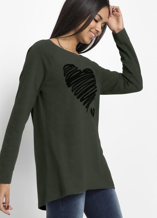 bonprix - Blusa Coração Mangas Longas Verde Oliva 4