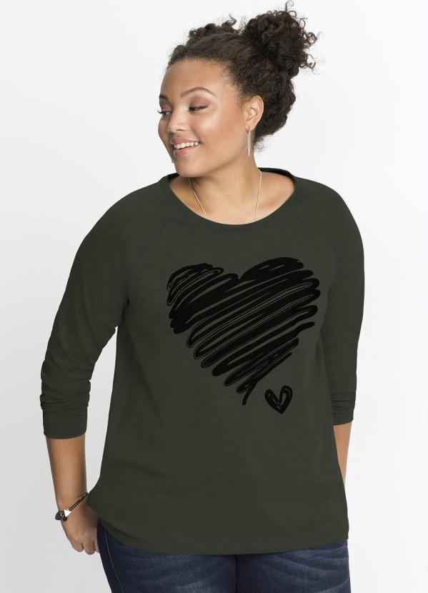 bonprix - Blusa Coração Mangas Longas Verde Oliva 5