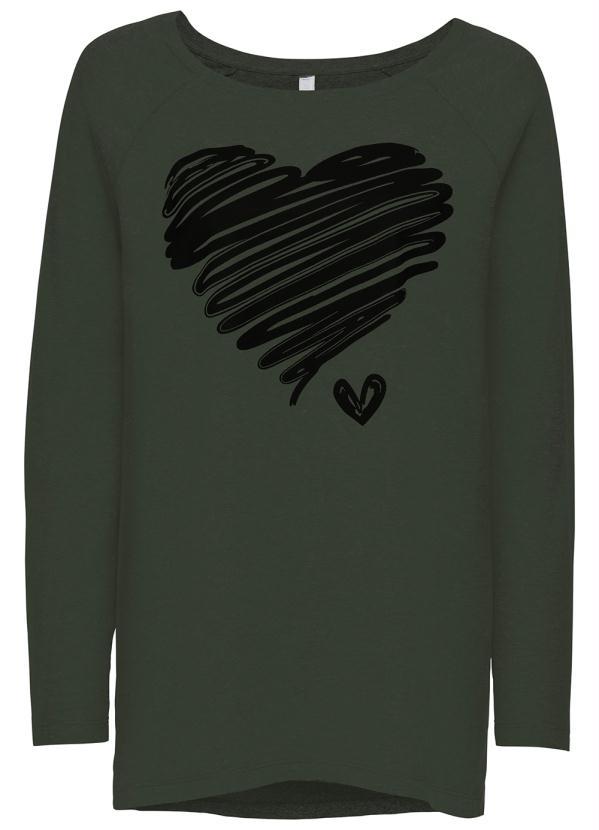 bonprix - Blusa Coração Mangas Longas Verde Oliva 6