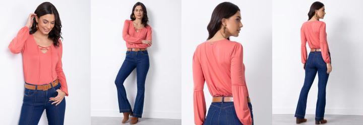 Blusa Coral com Amarra��o Cruzada no Decote