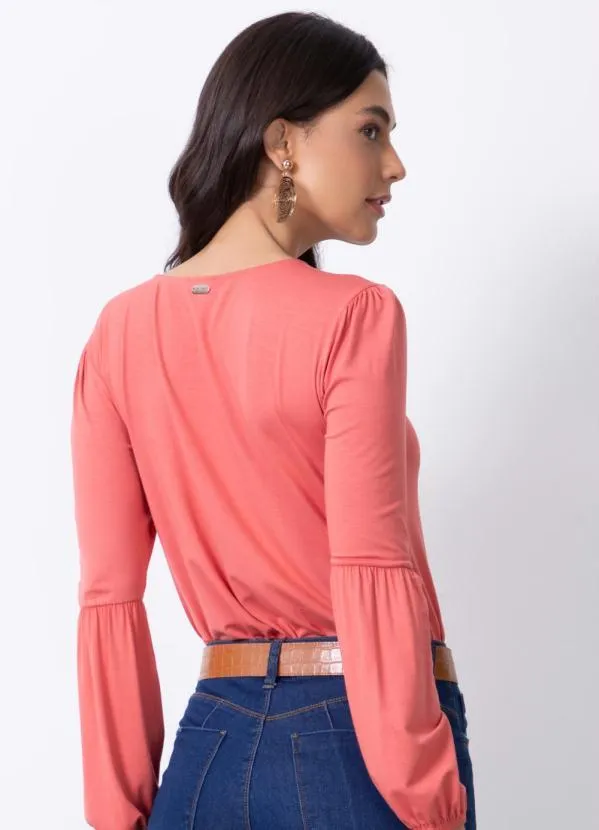 Quintess - Blusa Coral com Amarração Cruzada no Decote 3