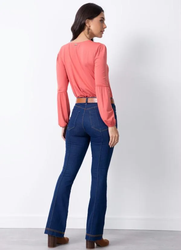 Quintess - Blusa Coral com Amarração Cruzada no Decote