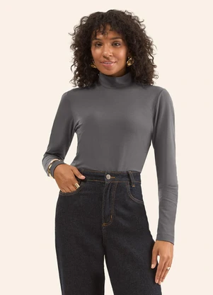 Rovitex - Blusa Cotton Gola Alta Básica Cinza - ROVITEX