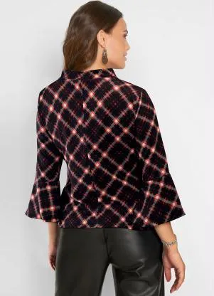 bonprix - Blusa Crepe Xadrez Vermelho - BONPRIX