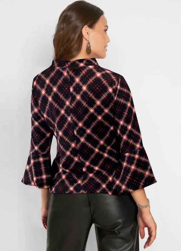 bonprix - Blusa Crepe Xadrez Vermelho 2