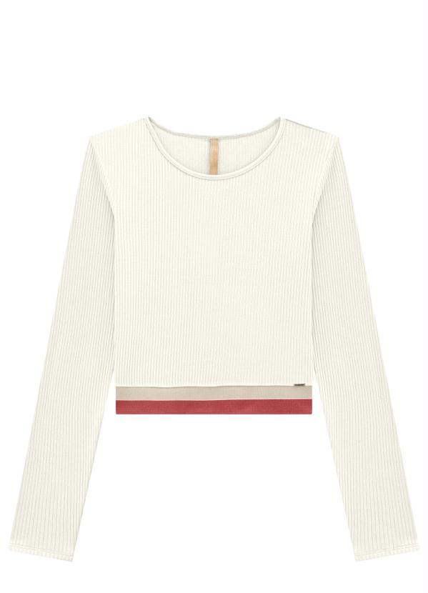 Lunender - Blusa Cropped Canelada com Retilínea Off White