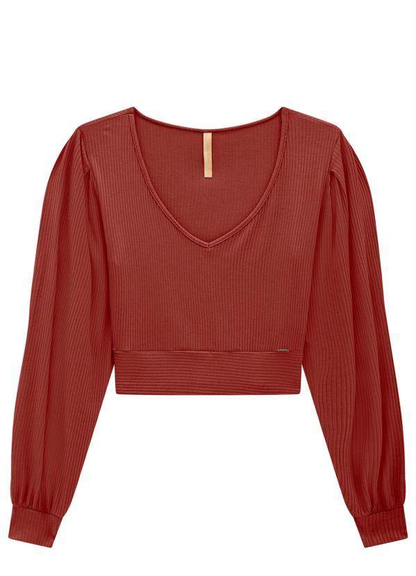 Lunender - Blusa Cropped Canelada Vermelho
