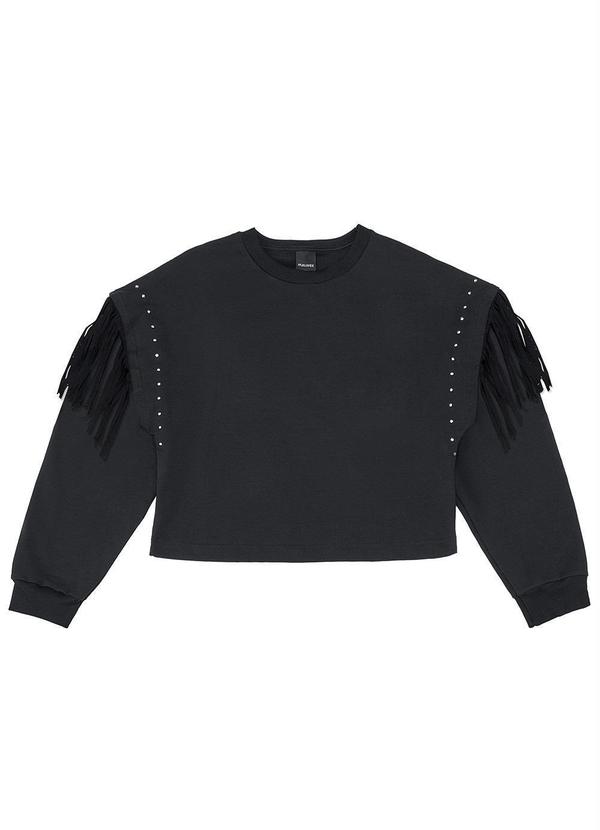 Malwee - Blusa Cropped com Franja Preto