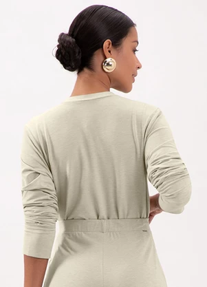 Lunender - Blusa Cropped de Mangas Longas em Moletom Bege - LUNENDER