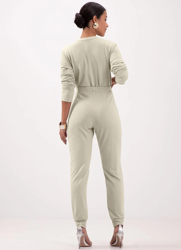 Lunender - Blusa Cropped de Mangas Longas em Moletom Bege 4