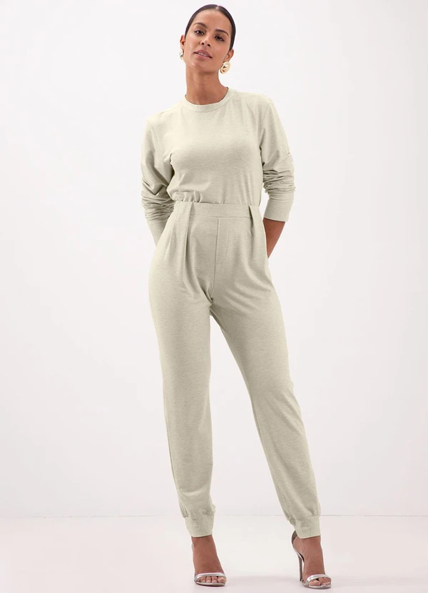 Lunender - Blusa Cropped de Mangas Longas em Moletom Bege 5