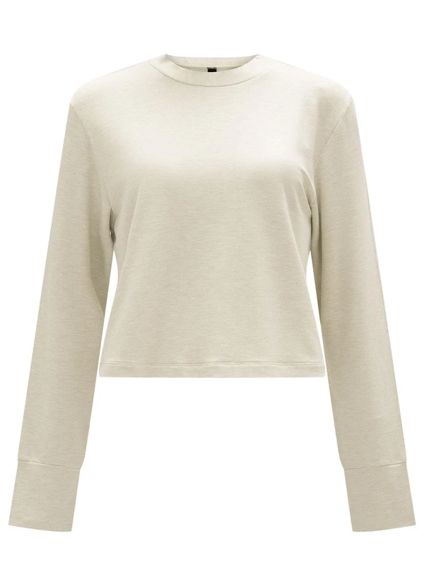 Lunender - Blusa Cropped de Mangas Longas em Moletom Bege 6