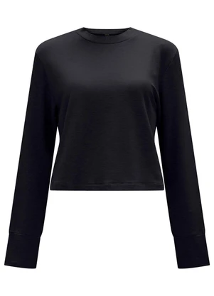 Lunender - Blusa Cropped de Mangas Longas em Moletom Preto - LUNENDER