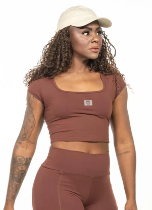 Cobertura - Blusa Cropped Decote Quadrado Marrom - COBERTURA
