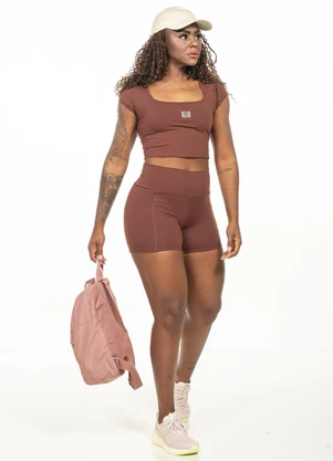 Cobertura - Blusa Cropped Decote Quadrado Marrom - COBERTURA