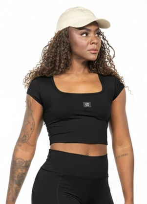 Cobertura - Blusa Cropped Decote Quadrado Preto - COBERTURA