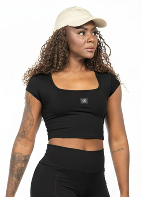 Cobertura - Blusa Cropped Decote Quadrado Preto