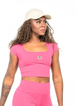 Cobertura - Blusa Cropped Decote Quadrado Rosa - COBERTURA