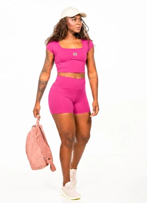 Cobertura - Blusa Cropped Decote Quadrado Rosa - COBERTURA