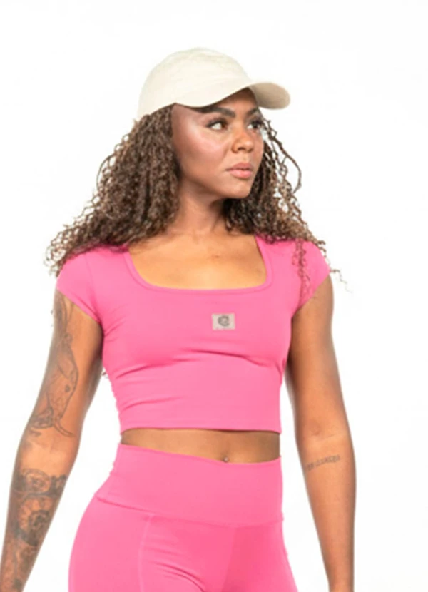 Cobertura - Blusa Cropped Decote Quadrado Rosa