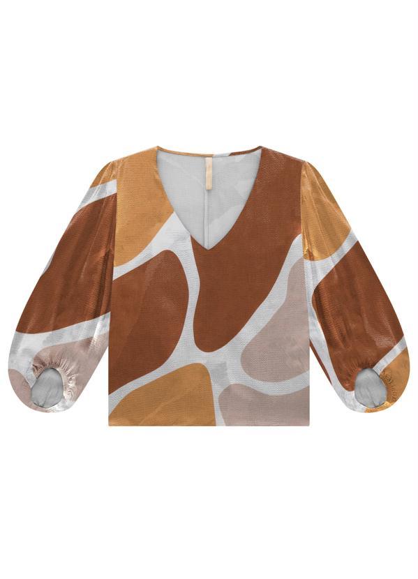 Lunender - Blusa Cropped em Viscose com Decote V Laranja