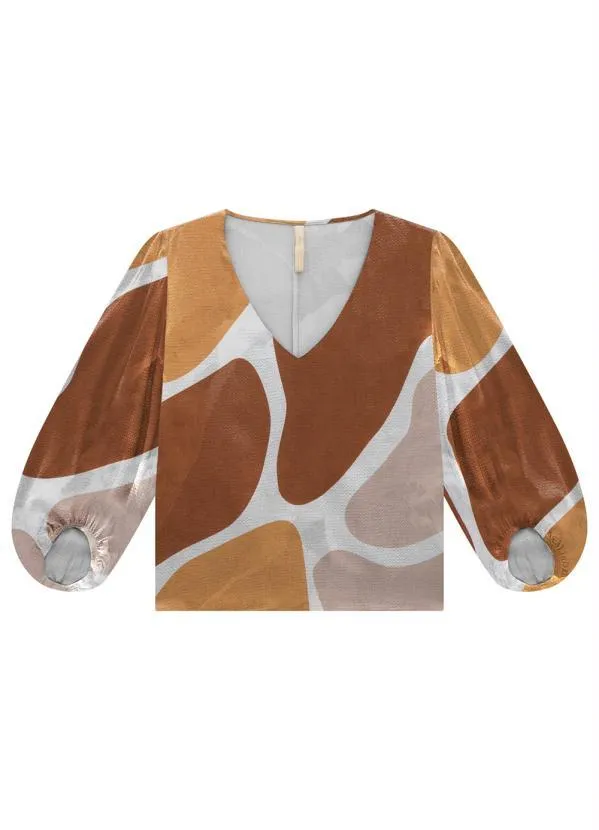 Lunender - Blusa Cropped em Viscose com Decote V Laranja