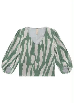 Lunender - Blusa Cropped em Viscose com Decote V Verde - LUNENDER