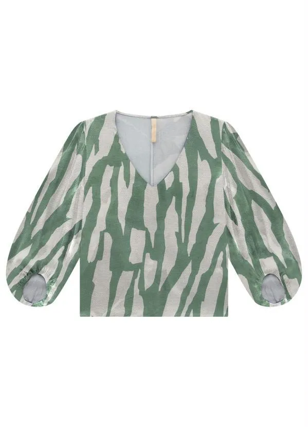 Lunender - Blusa Cropped em Viscose com Decote V Verde
