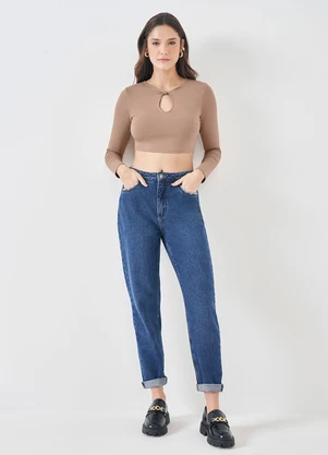 Sofie - Blusa Cropped Manga Longa Marrom - SOFIE