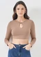 Sofie - Blusa Cropped Manga Longa Branco - variação: Marrom