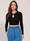 Sofie - Blusa Cropped Manga Longa Branco - variação: Preto
