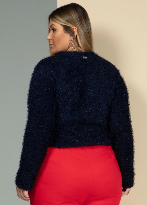 Quintess - Blusa Cropped Peluciada Marinho de Mangas Longas 6